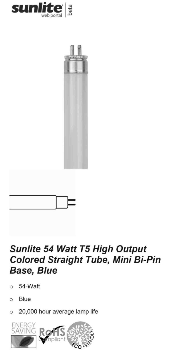 Sunlite 54 Watt T5 High Performance Straight Tube, Mini Bi-Pin Base, Daylight blue