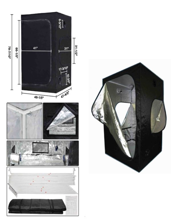 Grow Tent 48" x 48" x 78" Silver- lined / Oxford outer Metal Frame
